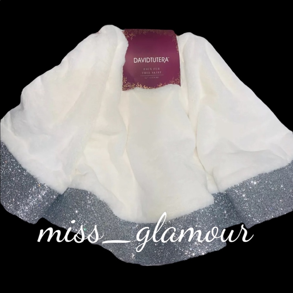 Shabby Chic David Tutera White Faux Fur Sparkle Glam Luxe Tree Skirt 52” new